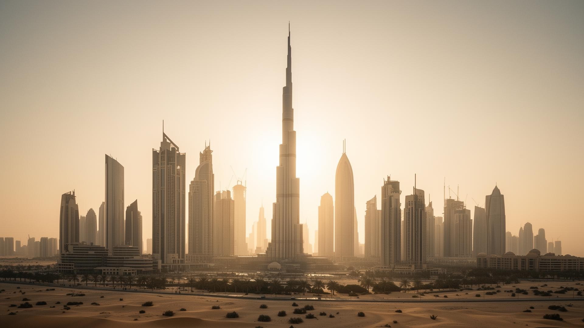 Dubai business district at sunrise